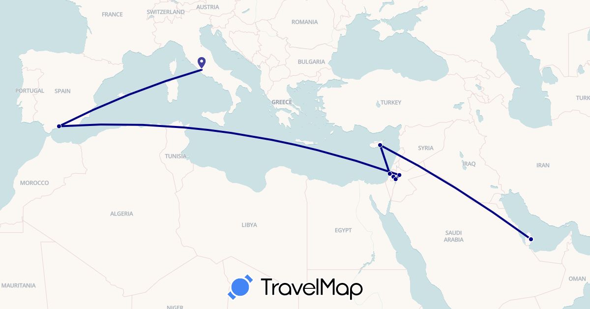 TravelMap itinerary: driving in Cyprus, Spain, Israel, Italy, Jordan, Palestinian Territories, Qatar (Asia, Europe)